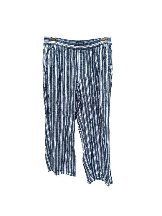 Old Navy Pants - Old Navy Wide Leg Linen Pants L Womens Striped Blue White Summer Elastic Waist